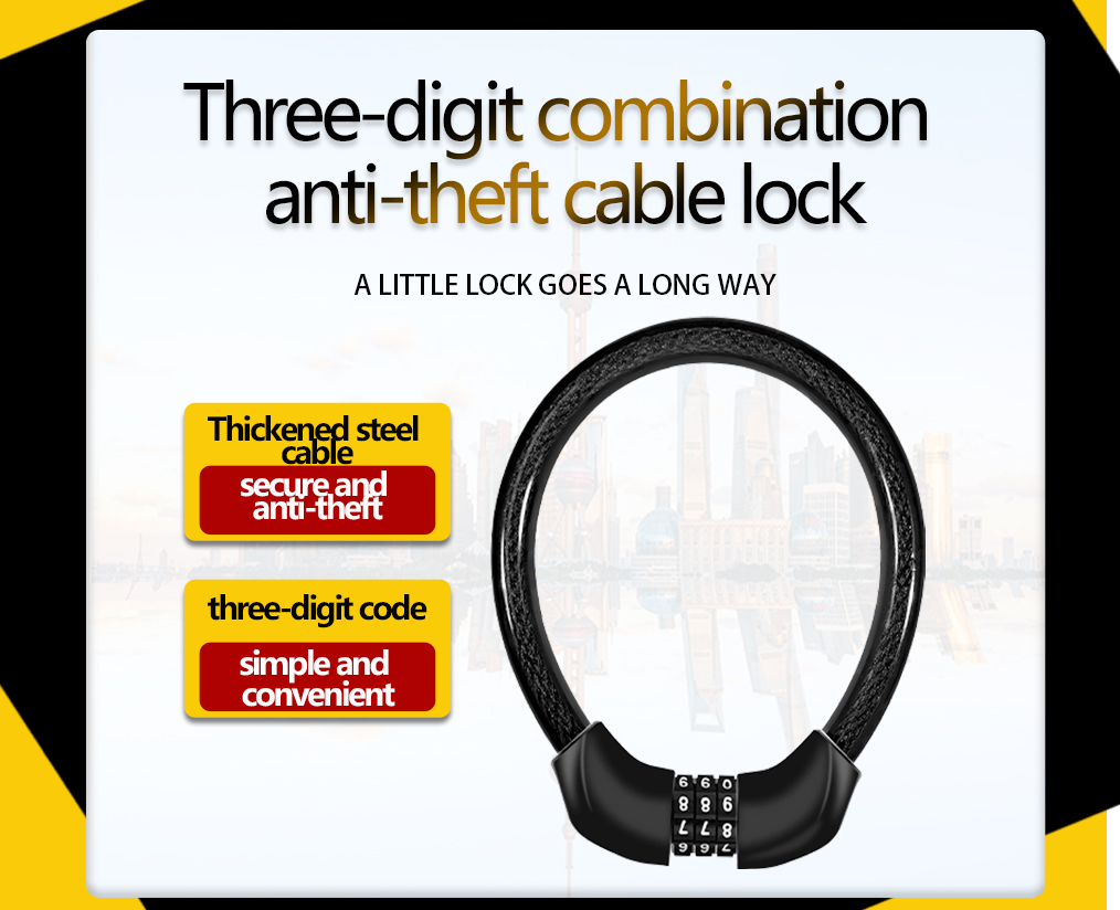 SDG03 3-Digit Combination Cable Lock | Kid Friendly Bicycle Password Cable Lock