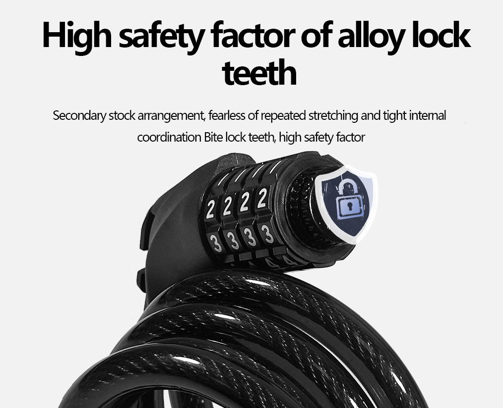 SDG04 4-Digit Combination Cable Lock | Alloy Lock Teeth Bicycle Password Steel Cable Lock