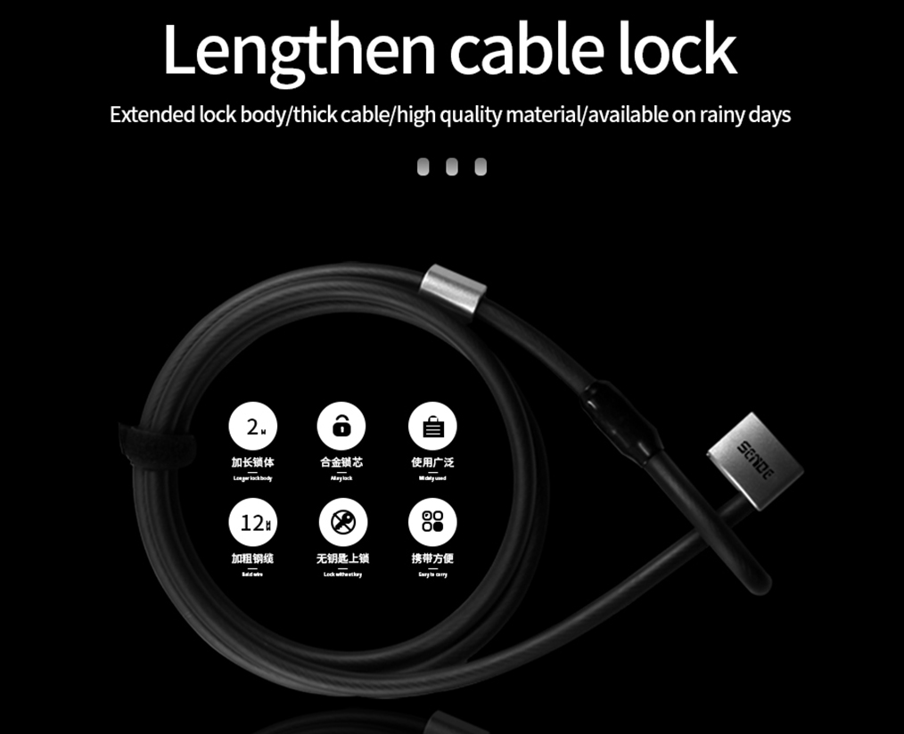 SDG06 Key Cable Lock | Patented Extended Steel Cable Bicycle Anti-Theft Lock